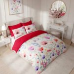 Flower Leaves Pattern Duvet Cover Set - Red