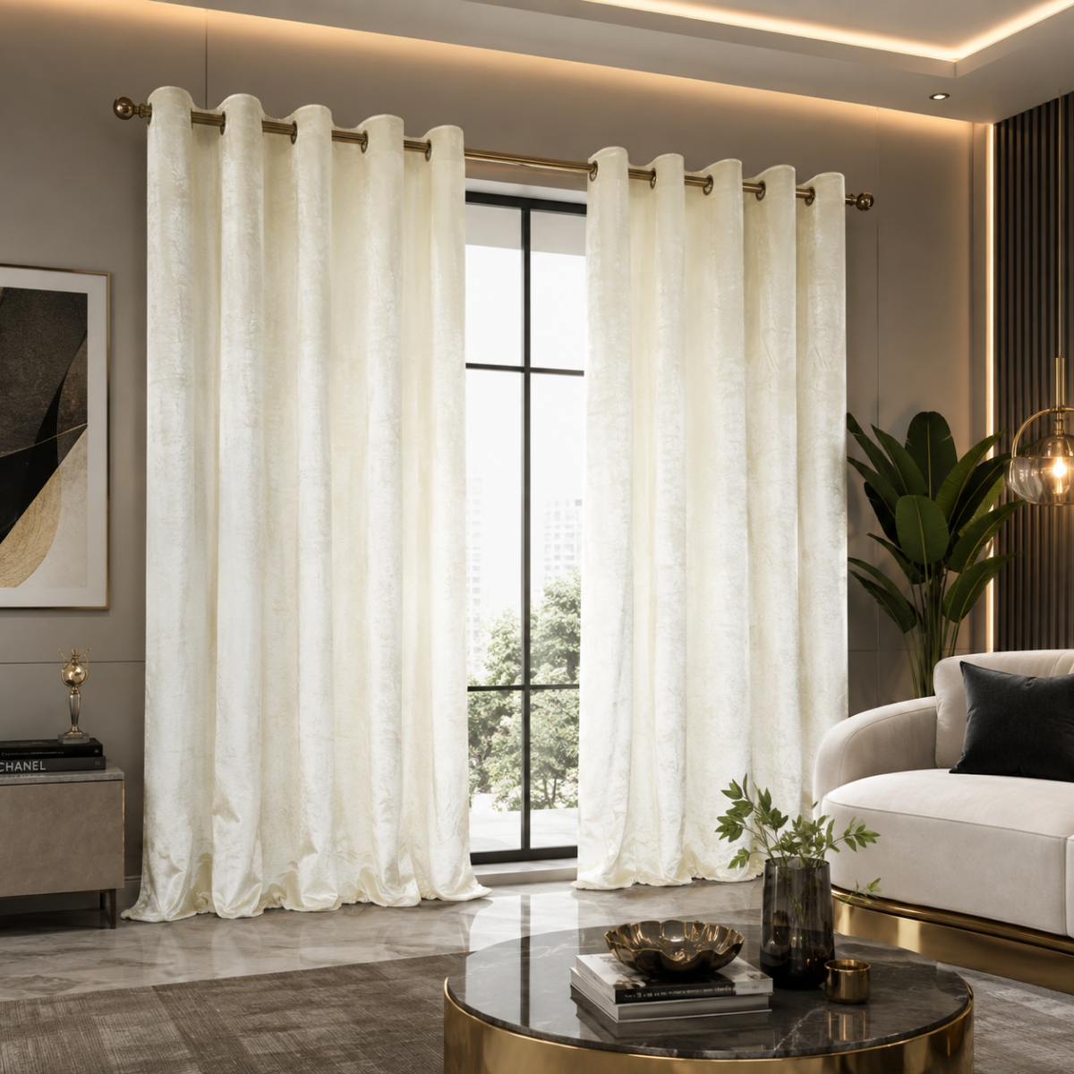 Crushed Velvet Blackout Curtains - Cream