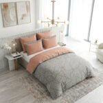 Striped Complete Bedding Set Reversible - Pink/Grey