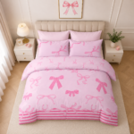 Reversible Striped Bow Duvet Cover Set - Pink
