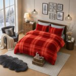 Teddy Fleece Check Duvet Cover Set Red