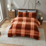 Teddy Fleece Check Duvet Cover Set Terracotta