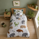Modern Kids Animal Safari Duvet Cover Set - Grey