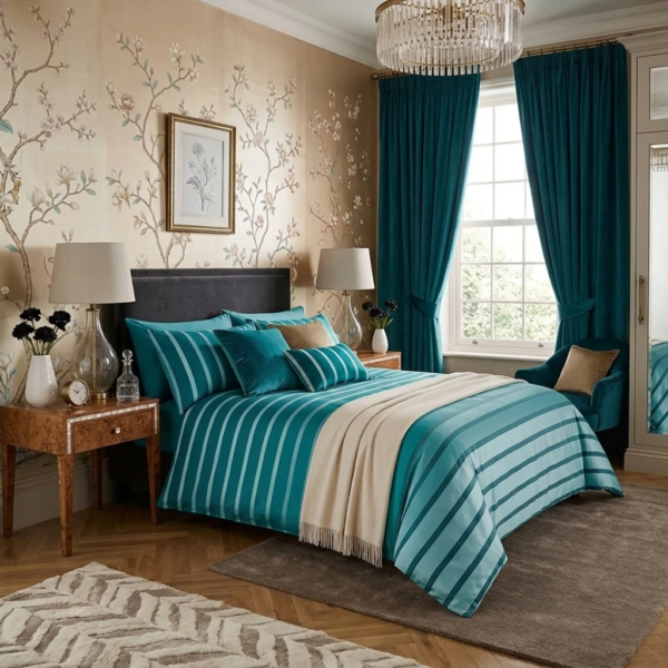 Striped Duvet Cover Set - Teal