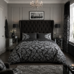 Floral Damask Duvet Cover Set - Black - Image 5