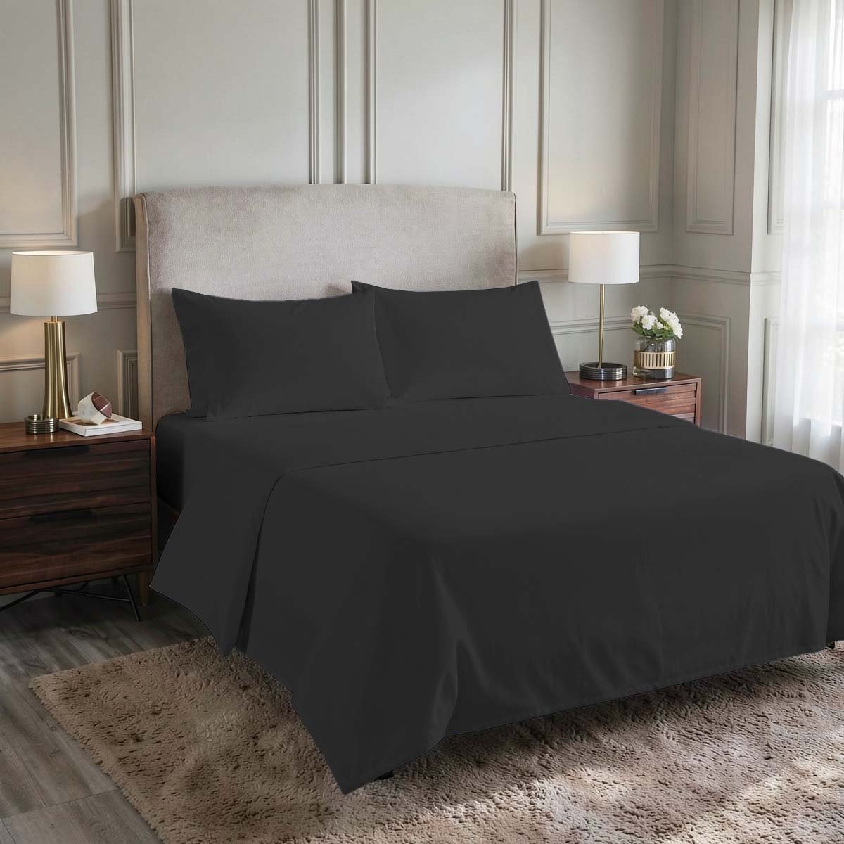 5 Luxury 200 TC Flat Sheet - Black - Image 1