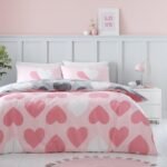 Reversible Hearts Duvet Cover Set - Pink/Charcoal