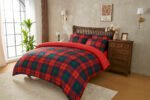 Scottish Tartan Check Reversible Duvet Cover Set Navy/Red