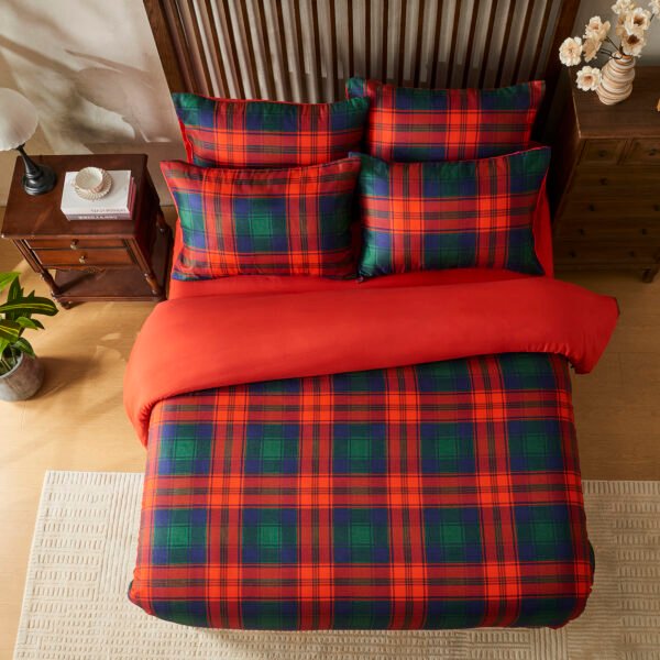 Scottish Tartan Check Reversible Duvet Cover Set Navy/Red