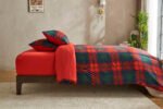 Scottish Tartan Check Reversible Duvet Cover Set Navy/Red
