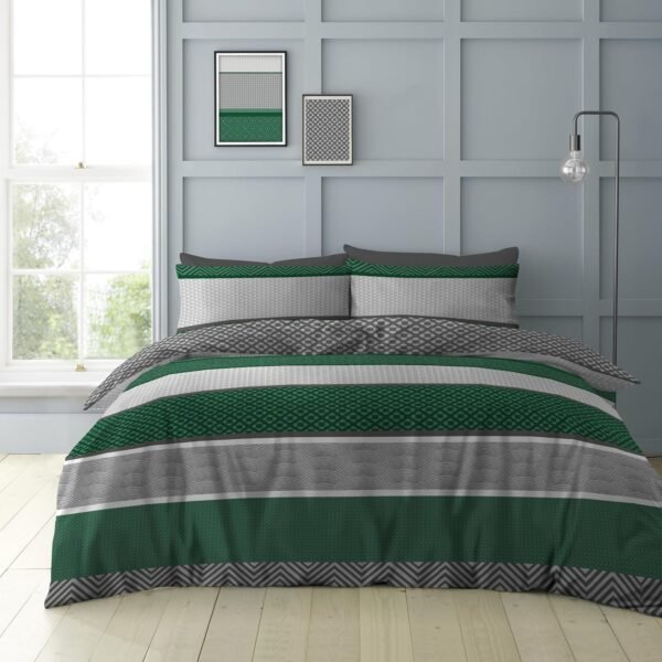 Geometric Scale Duvet Cover Set Reversible Green/Grey