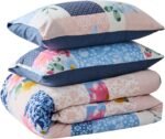 Flower Geometric Duvet Cover Set - Pink/Navy - Image 3