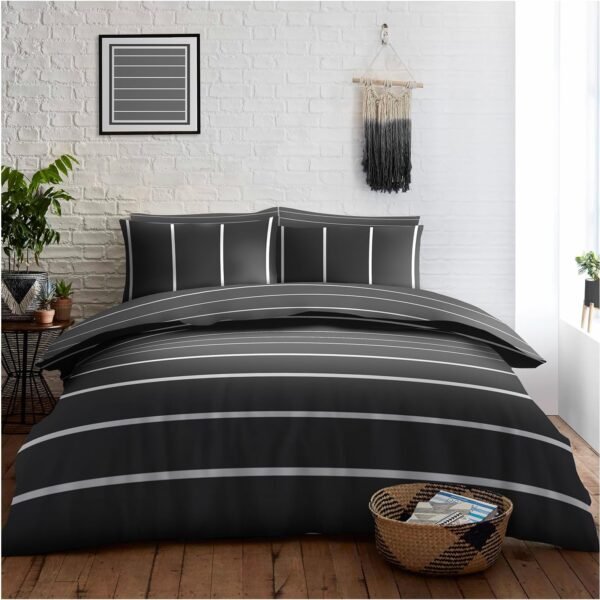 Striped Duvet Cover Set - Black & Charcoal
