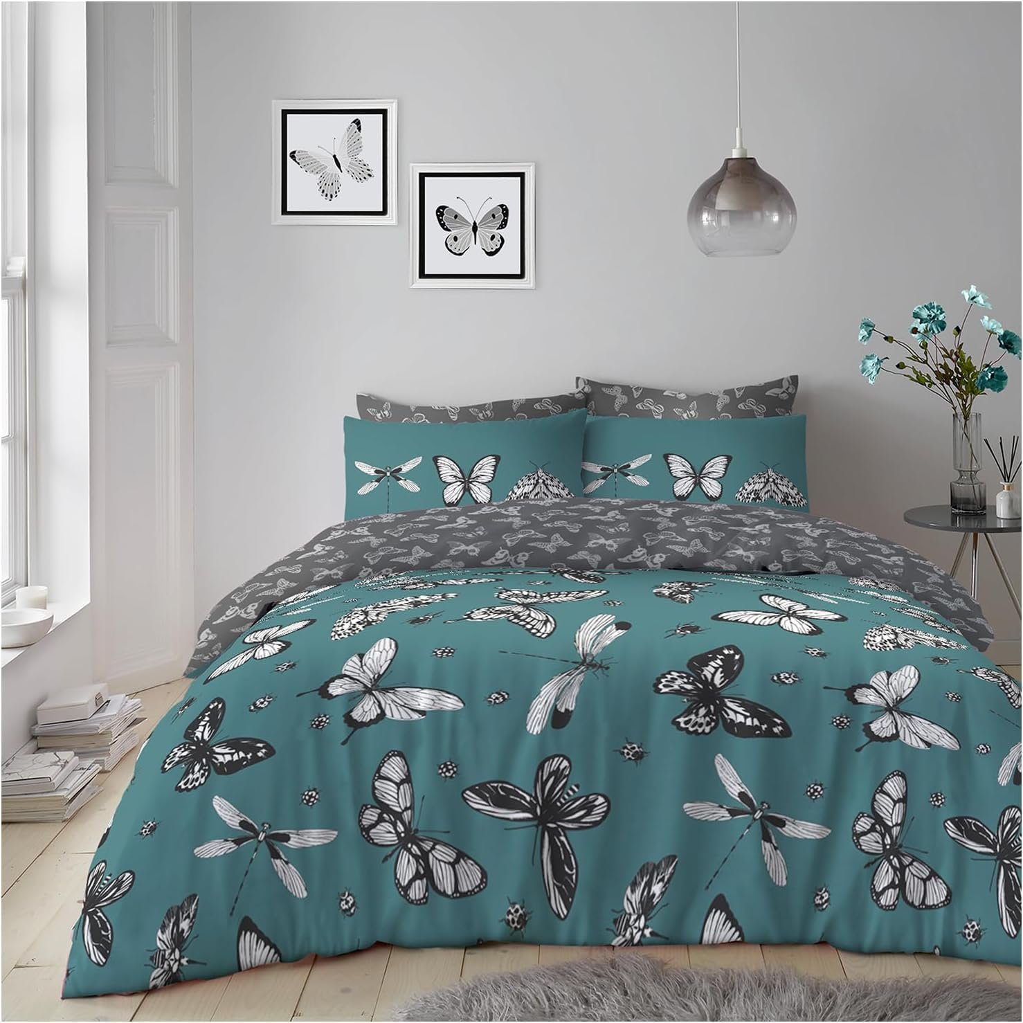 71GLh4kVpwL._AC_SL1500_ Reversible Butterfly Duvet Cover Set - Teal
