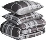 Denim Check Printed Duvet Cover Set - Grey - Image 5