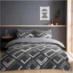 Reversible Geometric Duvet Cover Set - Charcoal