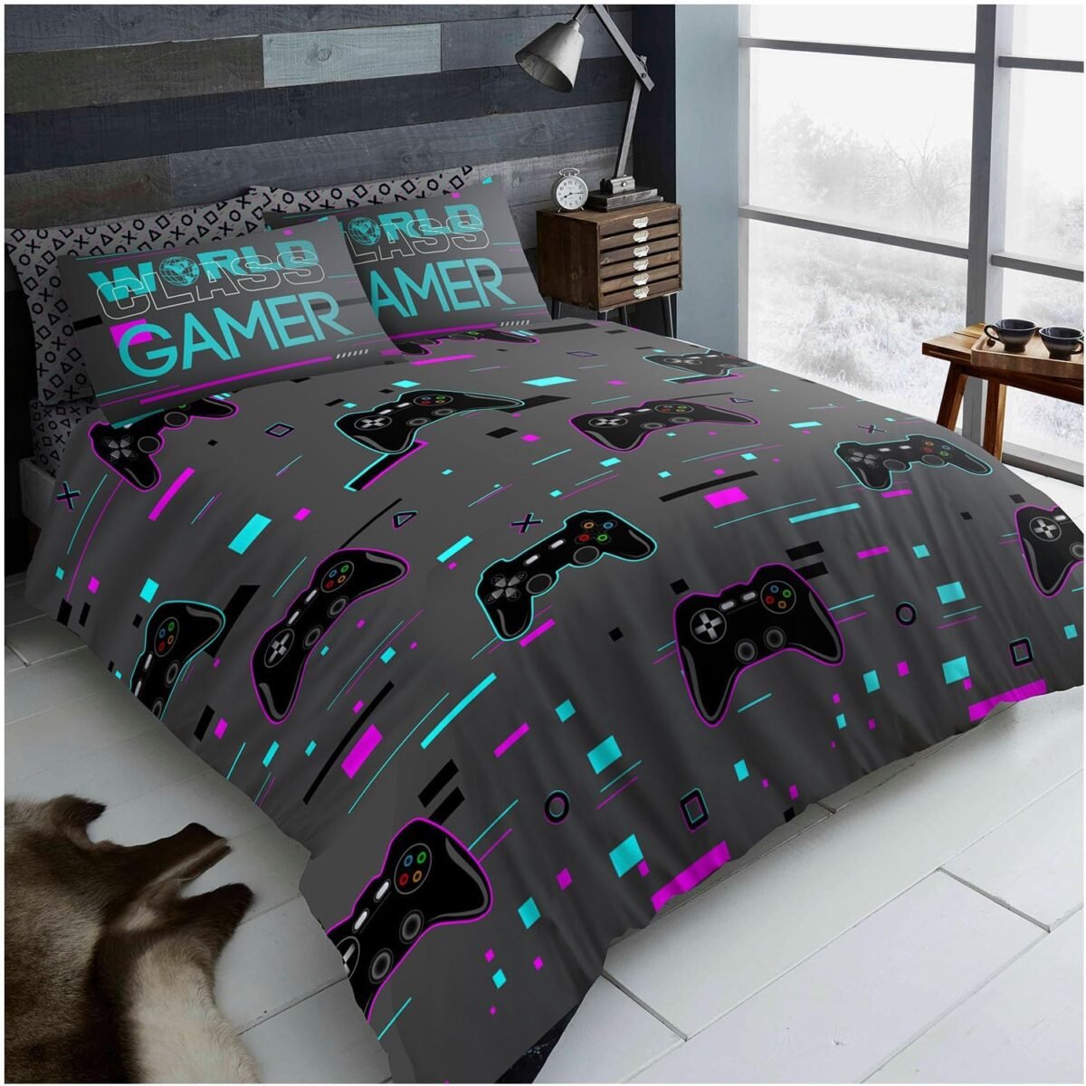 Reversible Premium Gamer Duvet Cover Charcoal