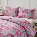 Ribbon Bow Pattern Duvet Cover Set - Grey/Pink - Image 5
