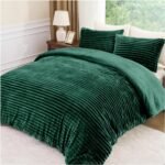 Fleece Bedding Ribbed Duvet Cover Set - Dark Green - Image 5