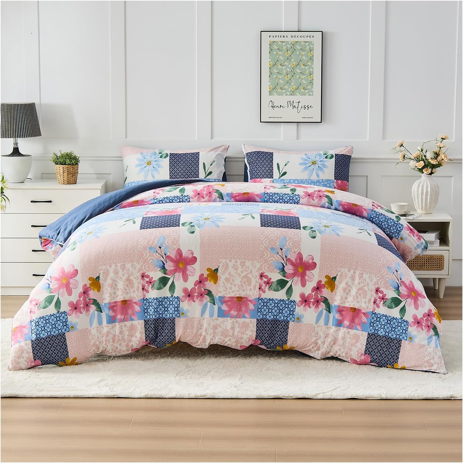 8160xPyBRuL._AC_SL1500_ Flower Geometric Duvet Cover Set - Pink/Navy