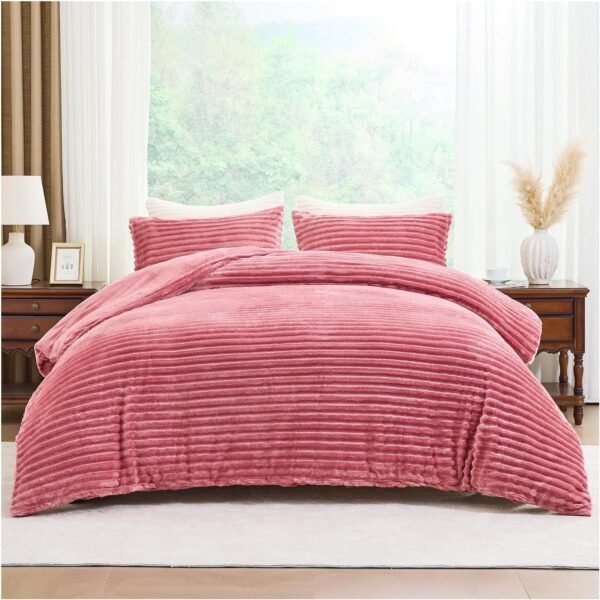Ribbed Duvet Cover Warm Fleece Bedding Blush Pink