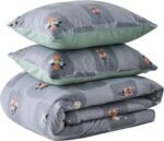 Floral Checkered Duvet Cover Set - Charcoal - Image 3