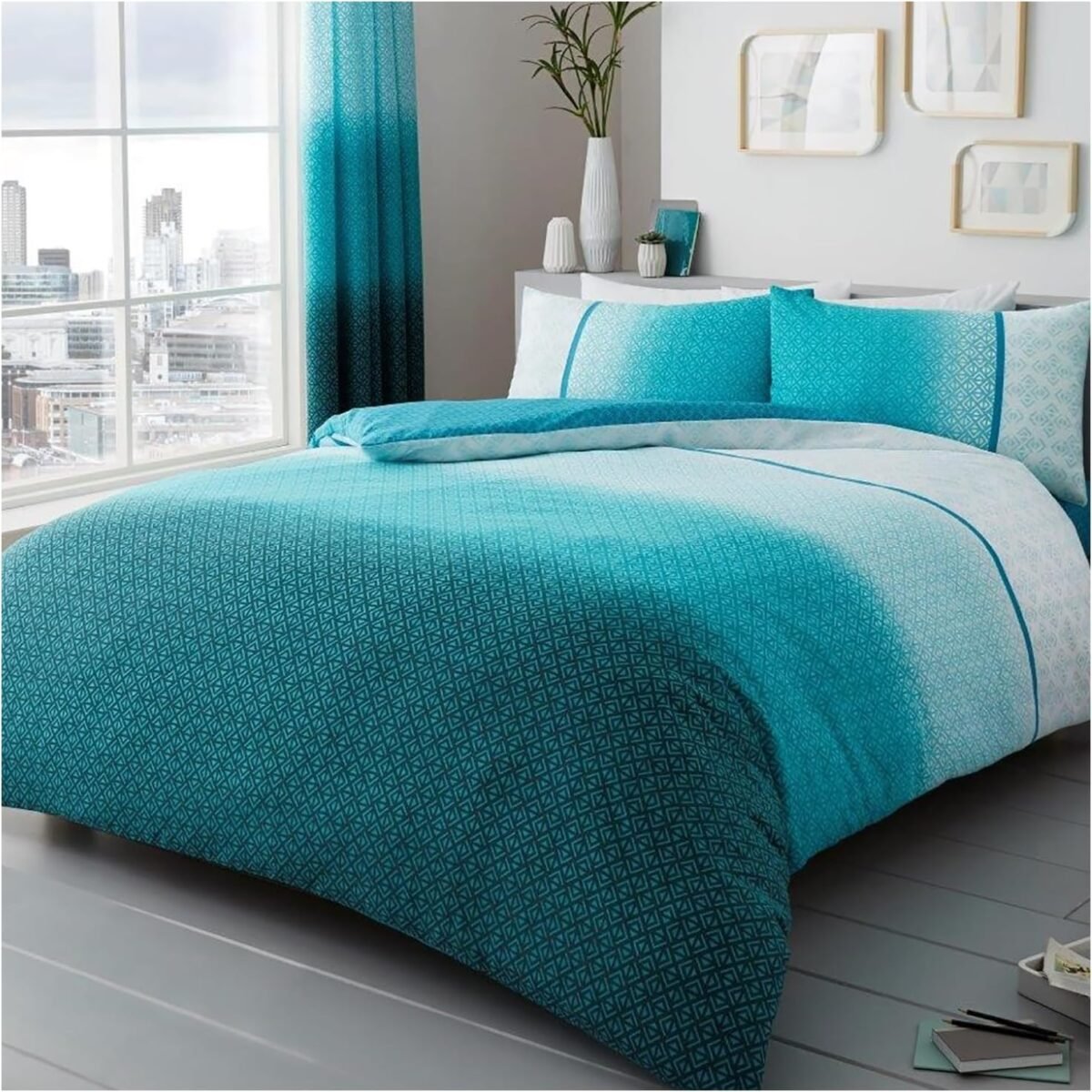 Comfy Geometric Printed Duvet Cover Set Teal