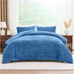 Fleece Bedding Ribbed Duvet Cover Set - Denim Blue