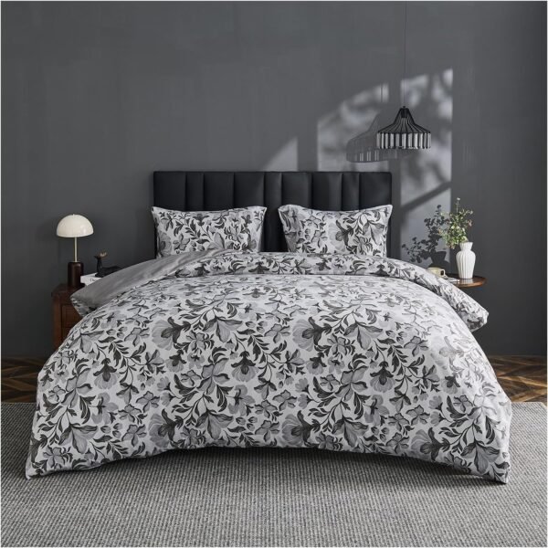 Botanical Leaves Duvet Cover Set - Charcoal