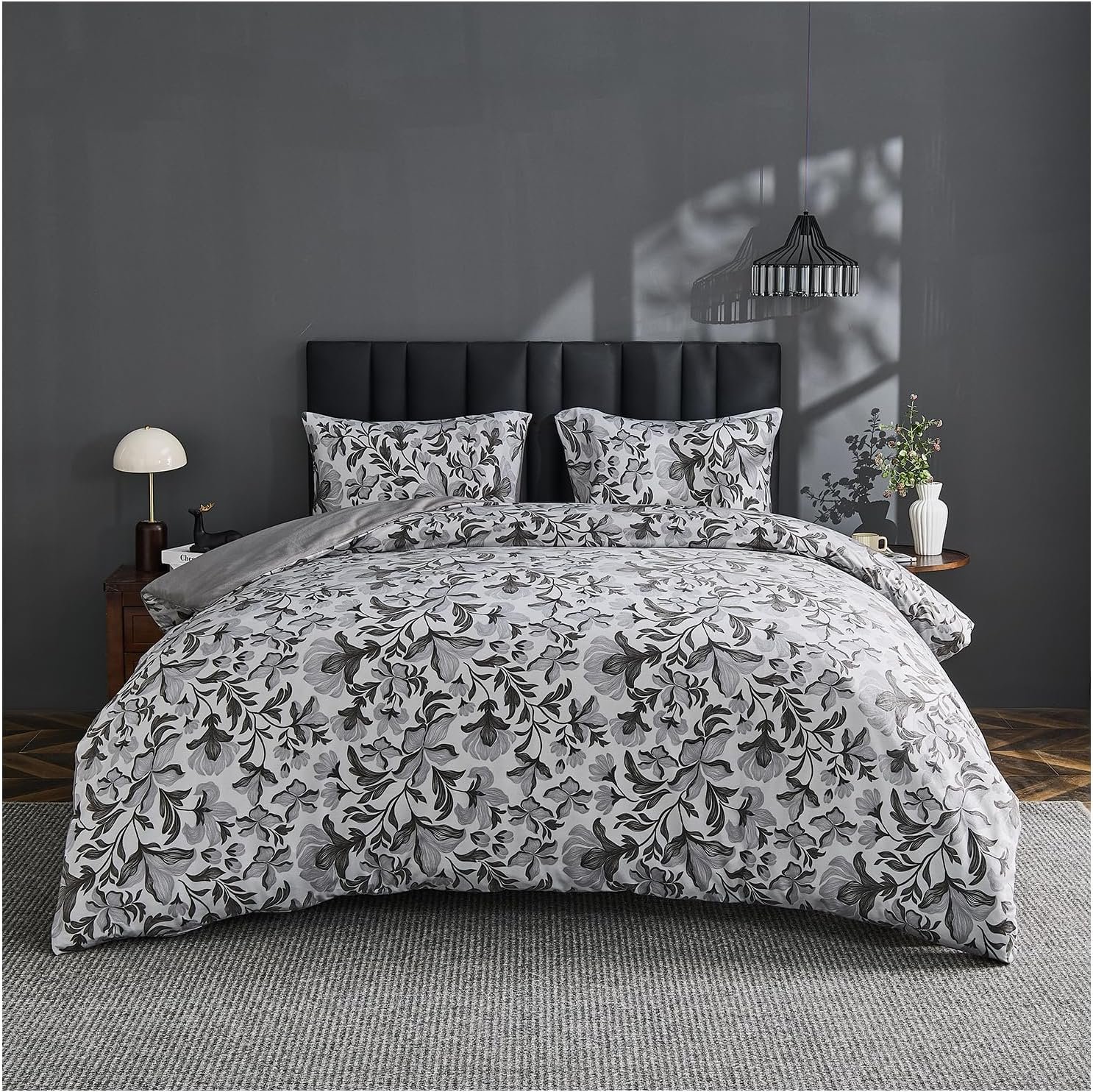 81gAEKvYPYL._AC_SL1500_ Botanical Leaves Duvet Cover Set - Charcoal