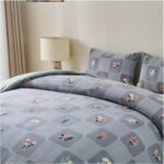 Floral Checkered Duvet Cover Set - Charcoal - Image 6