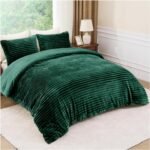 Fleece Bedding Ribbed Duvet Cover Set - Dark Green - Image 2
