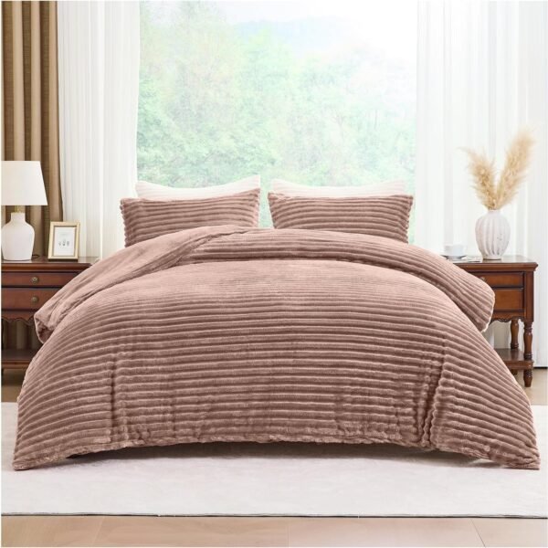 Fleece Bedding Ribbed Duvet Cover Set - Mink