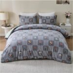Floral Checkered Duvet Cover Set - Charcoal
