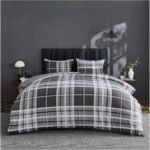 Denim Check Printed Duvet Cover Set - Grey