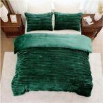 Fleece Bedding Ribbed Duvet Cover Set - Dark Green - Image 4