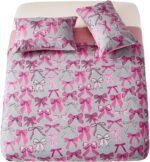Ribbon Bow Pattern Duvet Cover Set - Grey/Pink - Image 6