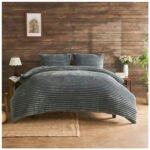 Fleece Bedding Ribbed Duvet Cover Set - Charcoal