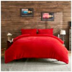 Fleece Bedding Ribbed Duvet Cover Set - Red