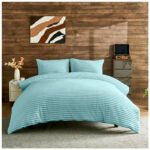 Fleece Bedding Ribbed Duvet Cover Set - Duck Egg