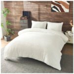 Fleece Bedding Ribbed Duvet Cover Set - White - Image 3