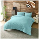 Fleece Bedding Ribbed Duvet Cover Set - Duck Egg - Image 3