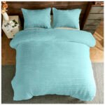 Fleece Bedding Ribbed Duvet Cover Set - Duck Egg - Image 5
