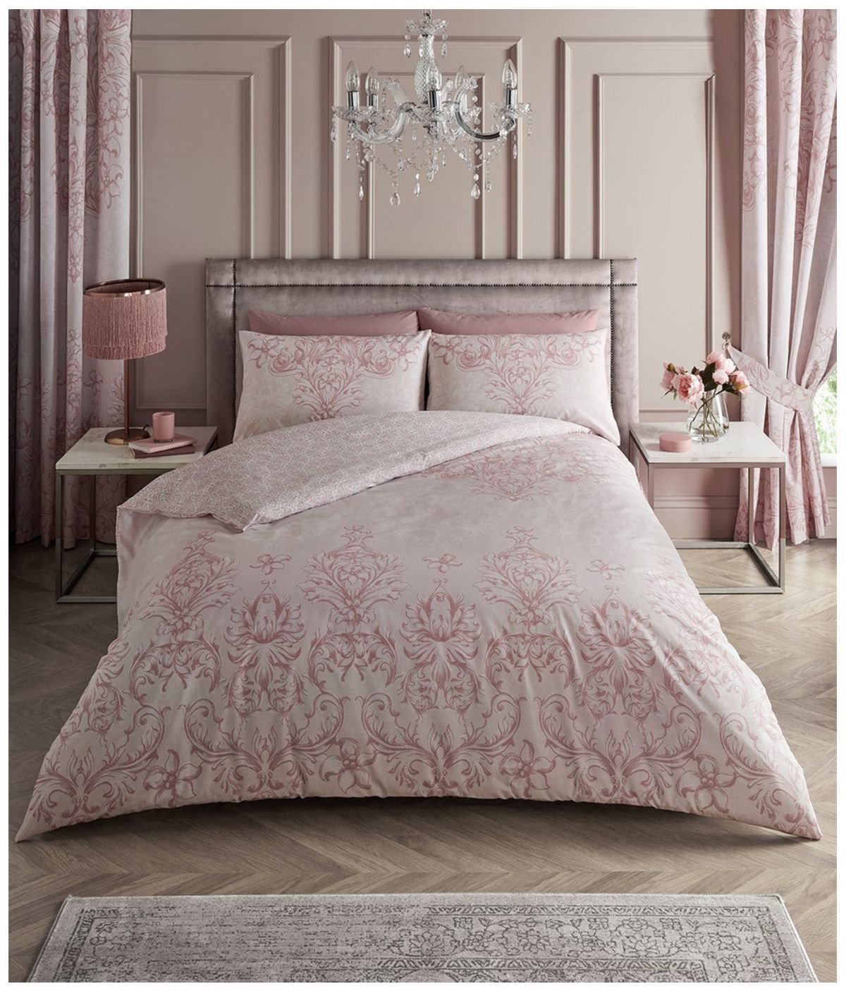 Damask Floral Duvet Cover Set Pink