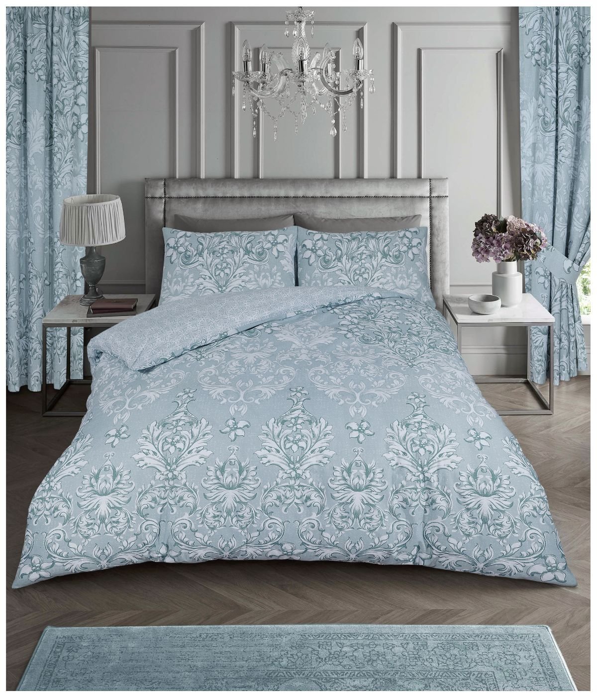 Damask Floral Duvet Cover Set Duck Egg