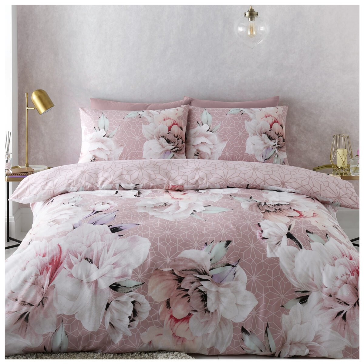 Luxury Floral Duvet Cover Set Blush Pink
