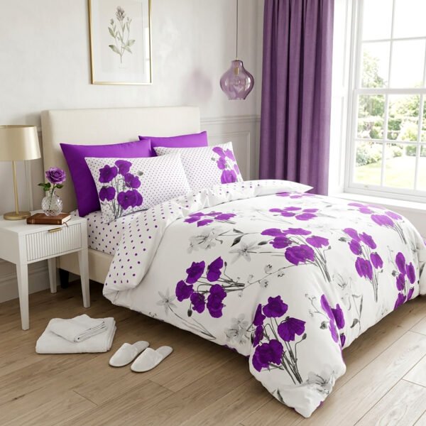 Botanical Duvet Cover Set Reversible Polka Dot - Aubergine