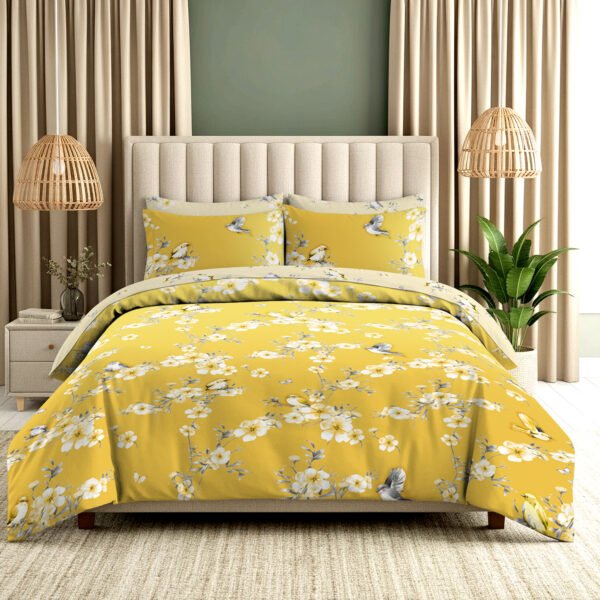Luxury Floral Birds Duvet Cover Set - Ochre