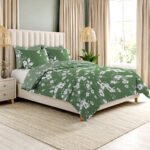 Luxury Floral Birds Duvet Cover Set - Green