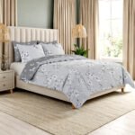 Luxury Elegant Floral Birds Duvet Cover Set - Grey